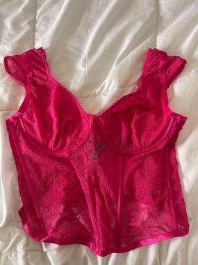 NWT TORRID Hot Pink Lace Longline Bra / Bustier / Corset Top - Size 0 (US 12)